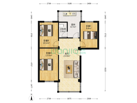 新都花园 3室1厅1卫 79平方