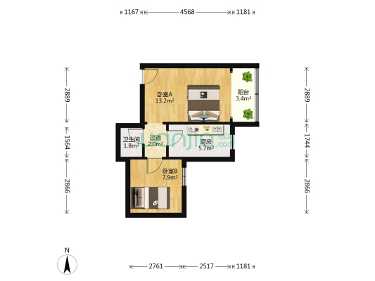 广西路 2室0厅1卫 55平方