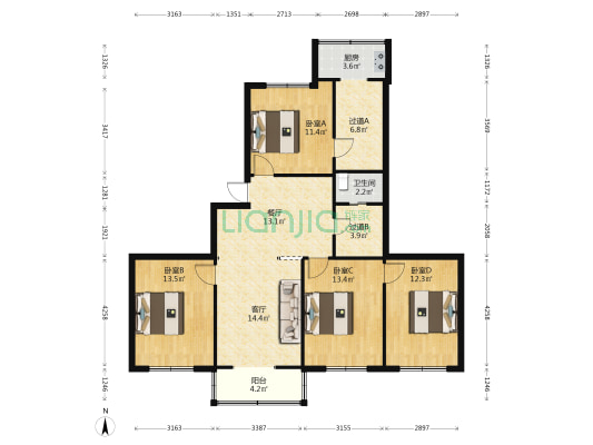 省农业厅宿舍(惠民北巷) 4室2厅1卫 120平方
