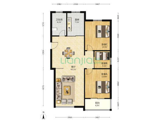 怡景花园东苑 3室1厅1卫 121平方