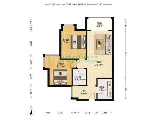 润弘丽都 2室1厅1卫 77平方