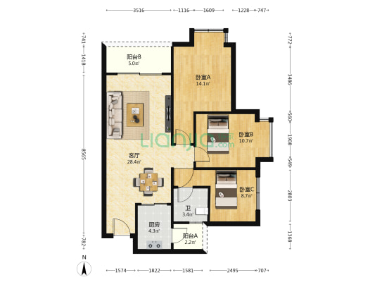 天府数智产业园 3室1厅1卫 93平方