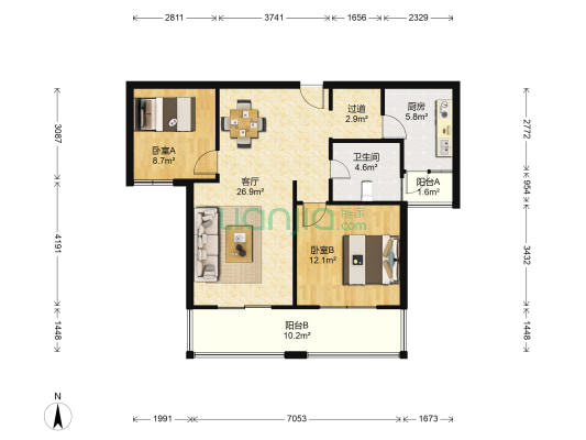 海尚佳园 2室1厅1卫 92平方