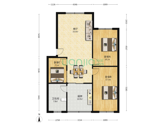 发改局宿舍小区 3室1厅1卫 110平方