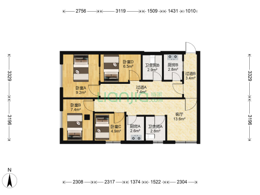南福小区 4室1厅2卫 80平方