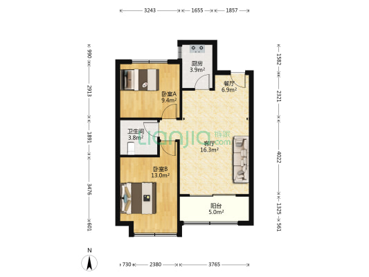 建兴怡园 2室2厅1卫 86平方