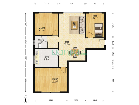 江郊公寓B座 1室1厅1卫 95平方