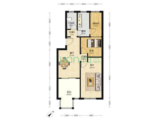 盘谷艺城东区 1室2厅1卫 71平方