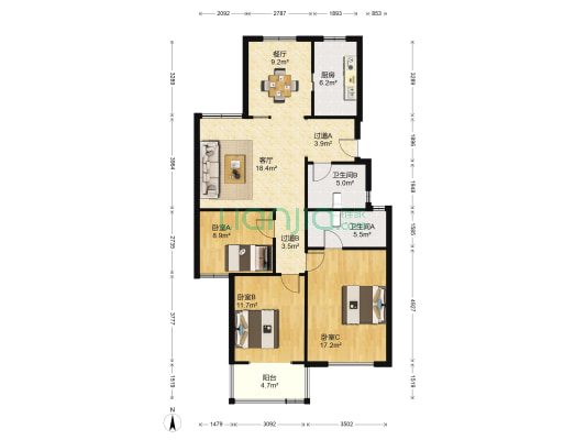 明江苑 3室2厅2卫 118平方