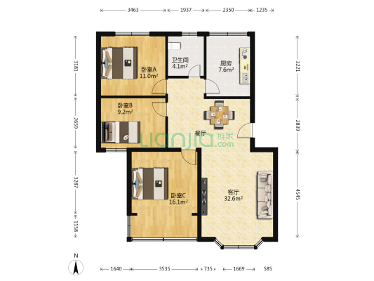 水保站办公住宅楼 3室1厅1卫 97平方