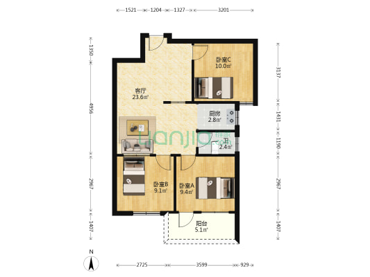 大塘正街 3室1厅1卫 76平方
