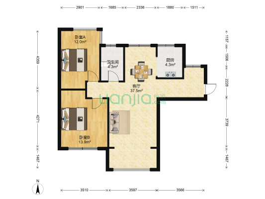 中节能翎航城 2室1厅1卫 90平方