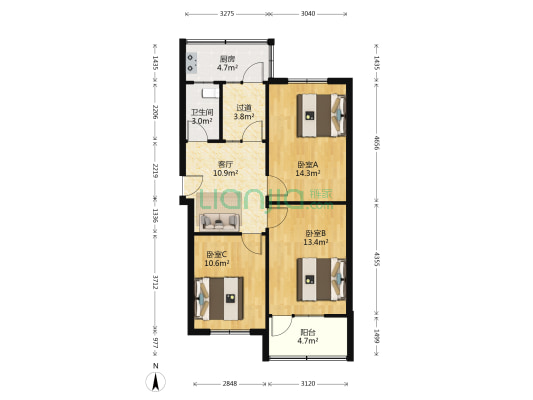 南关街29号院 3室1厅1卫 77平方