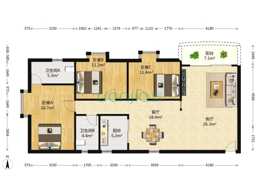 德兴苑 3室2厅2卫 130平方