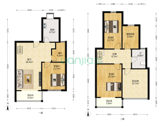 华盛园社区 3室1厅1卫 138平方