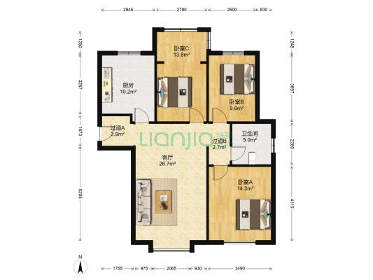 美域新城 3室1厅1卫 121平方