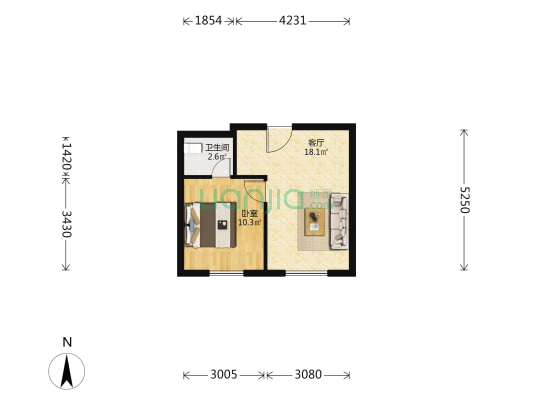 东渡悦都荟 1室1厅1卫 60平方