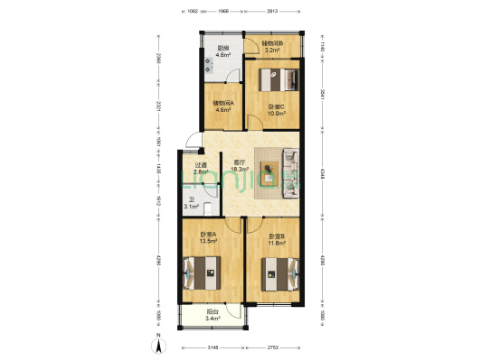 西市场社区向阳南小区 3室1厅1卫 91平方
