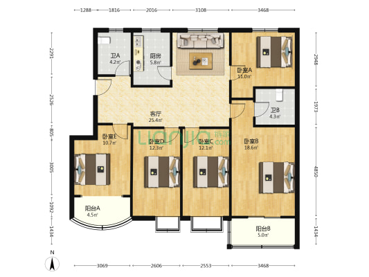 安居乐商贸公寓 5室1厅2卫 138平方
