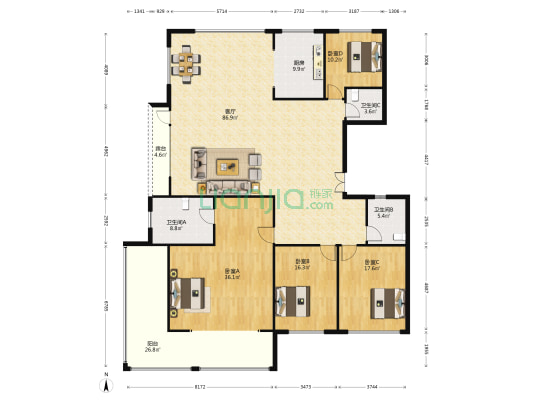 郡王府 4室1厅3卫 270平方