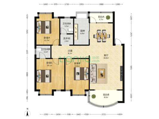 中国农业银行北海市分行四川南路宿舍区四川南路宿舍区 3室1厅3卫 129平方