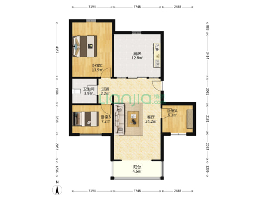 纳福新居 3室1厅1卫 64平方