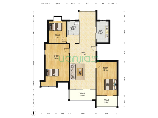 大宇时代名都苑 3室1厅1卫 147平方