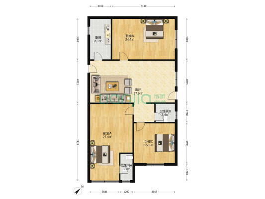 新世纪大厦 3室1厅2卫 144平方