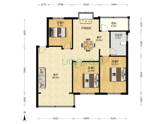海洋小区 3室2厅1卫 101平方