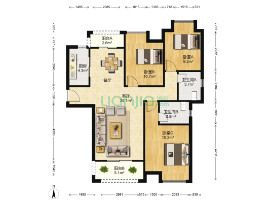 泊樾府 3室1厅2卫 120平方