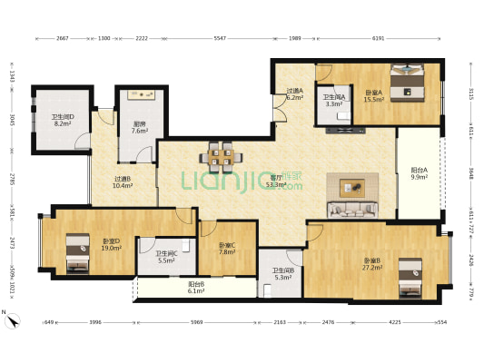 涛汇豪庭 4室1厅4卫 208平方