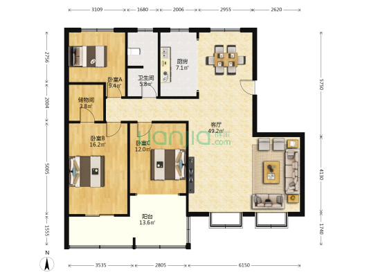 安居乐商贸公寓 3室1厅1卫 139平方