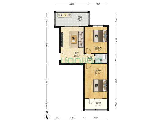 西安市市政家属院(城西) 2室1厅1卫 53平方