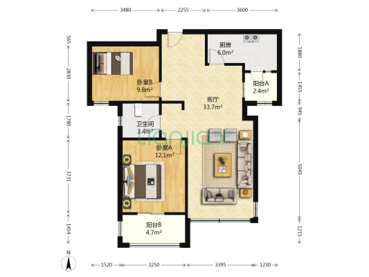 太阳星辰花园泊朗峰 2室1厅1卫 84平方