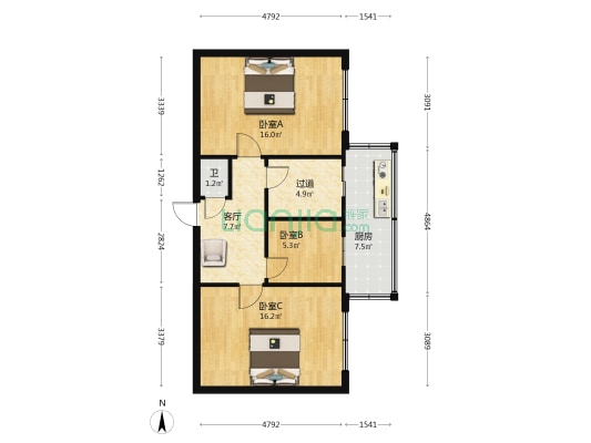 新建路23号 3室1厅1卫 70平方