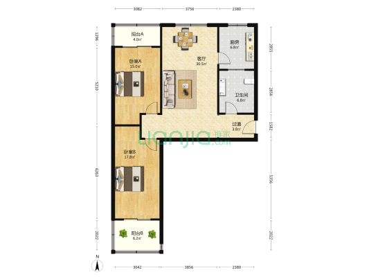 钟久路23号 2室1厅1卫 107平方
