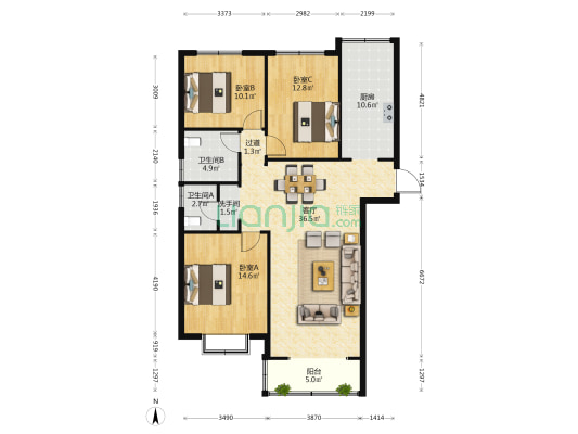 东城悦府（安居四期） 3室1厅3卫 136平方