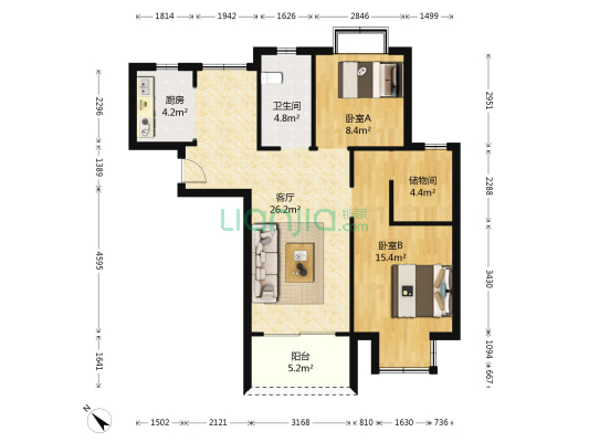 蒋湾花园B区 2室1厅1卫 91平方