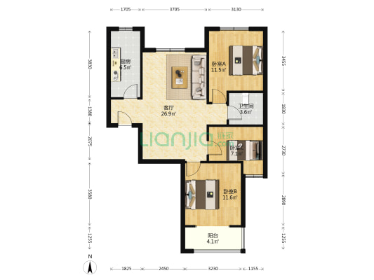 天伦湾南北通透3居 证满二 采光好 集中供暖 人车分流-户型图
