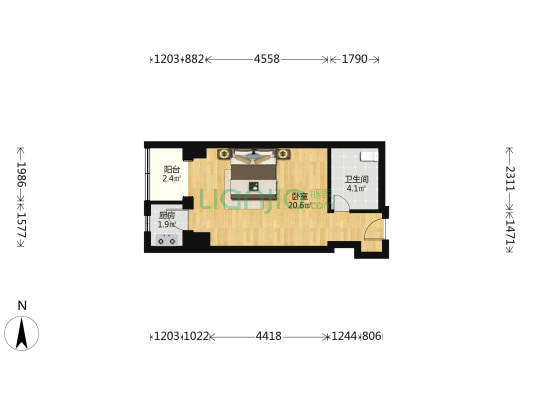 华馨公寓 1室0厅1卫 39平方