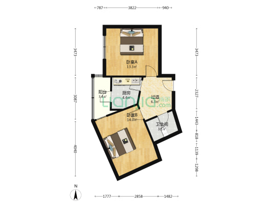 文明街 2室0厅1卫 53平方