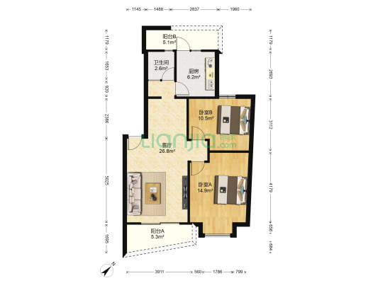 阳光地带(金牛) 2室1厅1卫 83平方