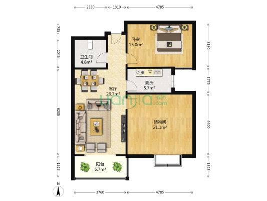 瑞城D区 1室1厅1卫 93平方