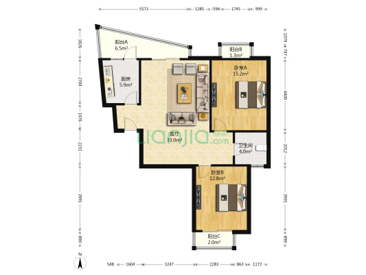 紫金银座 2室1厅1卫 96平方