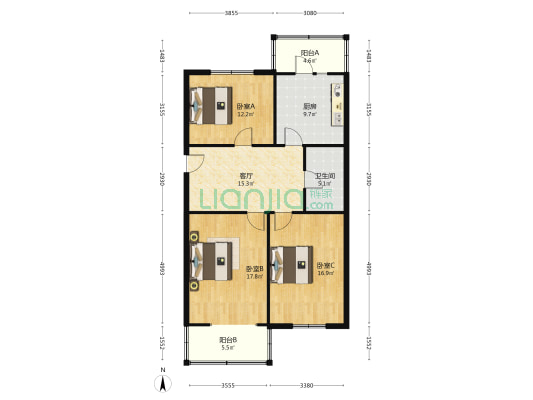 哈尔滨市第二休养所 3室1厅1卫 101平方