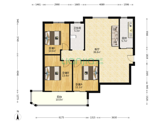 瑞龙公馆 3室1厅1卫 105平方
