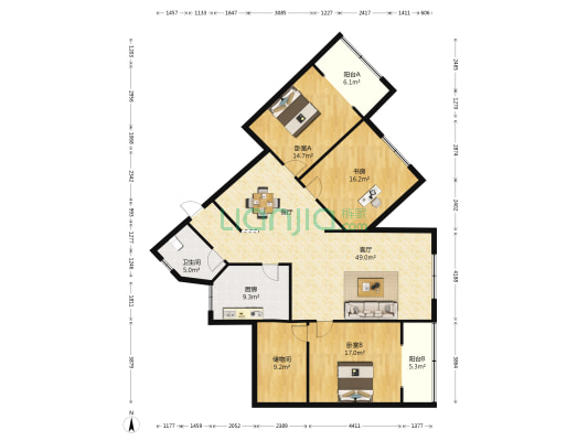 骑鞍街 3室1厅1卫 145平方