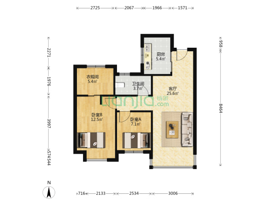 保利东郡 2室1厅1卫 83平方