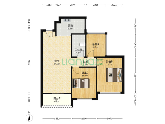 星河传奇 3室1厅1卫 87平方