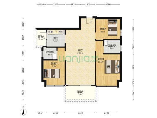文鼎华府 3室1厅2卫 102平方